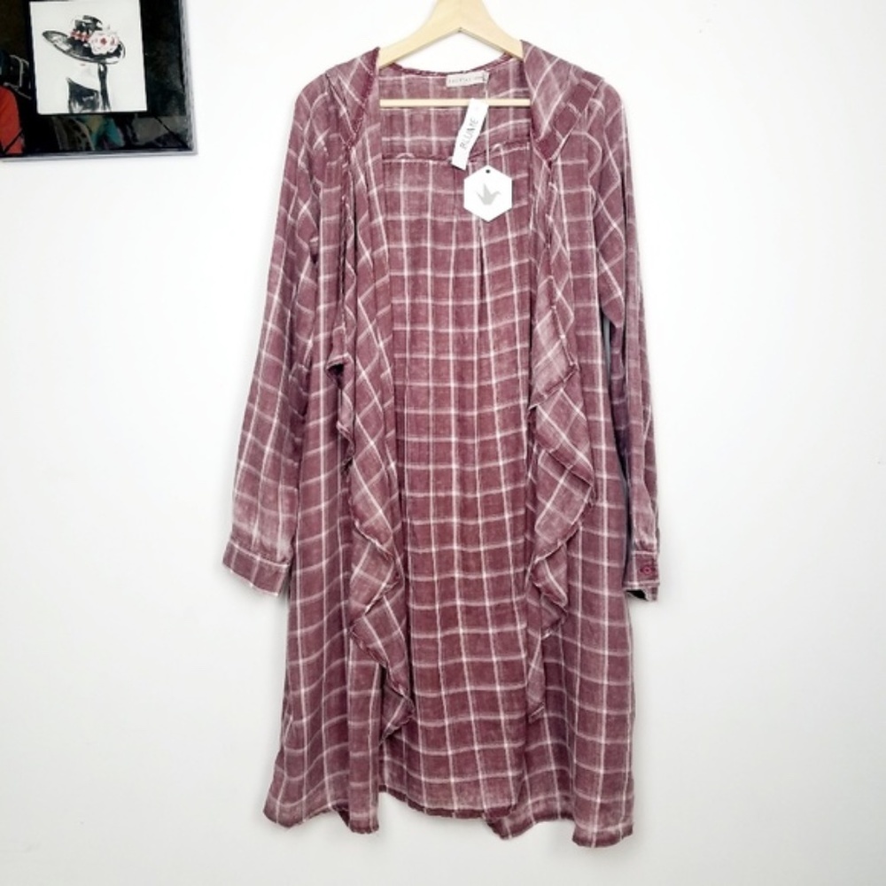 Paper crane rustic red hooded cardigan pleated M